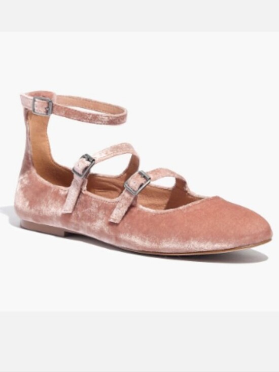 Madewell Shoes - Madewell 'Julie' Triple Buckle Velvet Flats in Rose